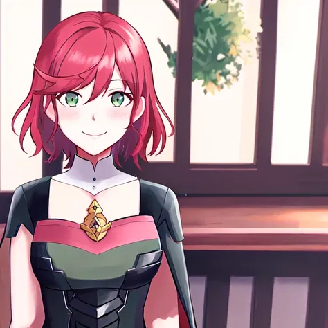 <lora:SakuraVRC:0.5>, SakuraVRC,1girl, solo, red hair, short hair, green eyes, blush, smile, closed mouth, byleth (female), <lora:bylethFemaleLORA_v1:1>