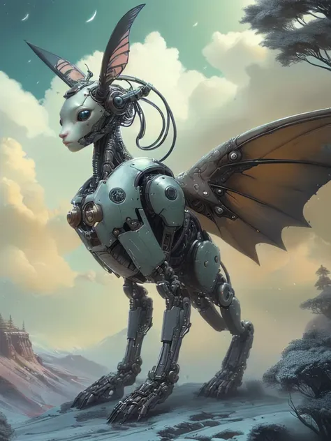 <lora:Reel_mechanical_parts_v_1_3:1> realmech, mechanical parts, alluring succubus, ethereal beauty, perched on a cloud, (fantasy illustration:1.3), enchanting gaze, delicate wings, otherworldly charm, mystical sky, moonlit night, soft colors, (detailed cloudscape), (high-resolution:1.2) animal ears, android, joints, dynamic pose, dynamic view