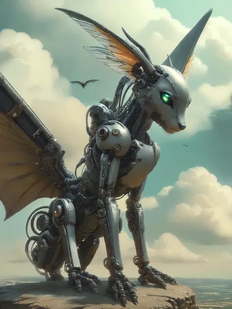 <lora:Reel_mechanical_parts_v_1_3:1> realmech, mechanical parts, alluring succubus, ethereal beauty, perched on a cloud, (fantasy illustration:1.3), enchanting gaze, delicate wings, otherworldly charm, mystical sky, moonlit night, soft colors, (detailed cloudscape), (high-resolution:1.2) animal ears, android, joints, dynamic pose, dynamic view