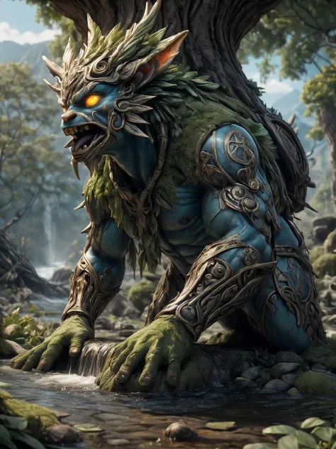 breathtaking, maximum fidelity, ultra high detail, ultra HD, Panavision Millennium DXL2 8k professional RAW photography hyperrealism filter of a 2.5D render wooden spriggan <lora:LoromXL_Druidic_Naturalism:0.6>  <lora:reelmech1v2:0.8> reelmech, luminous reflections, rtx on, subsurface scattering, dynamic hdr tone mapping, volumetric lighting, screenspace reflection, Physically-Based Rendering, Unity WÄtÄ environmental water
