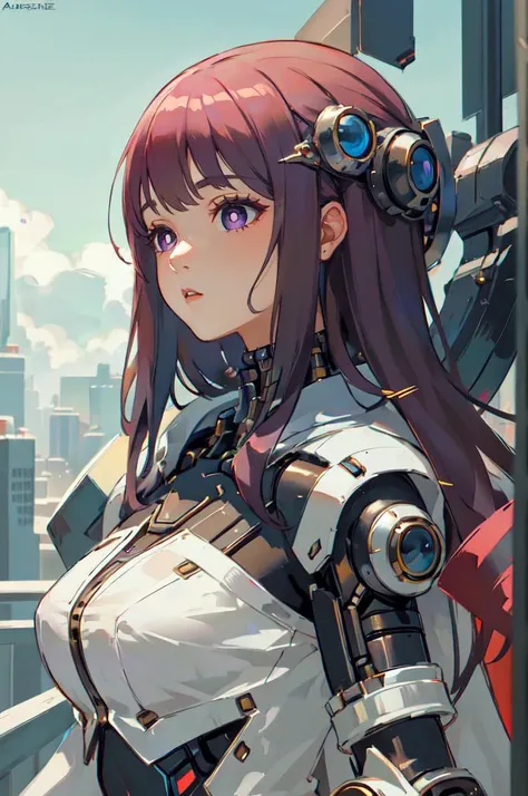 solo, <lora:Reel_mechanical_parts_v_1_3:1> reelmech, mechanical parts, joints, mecha, <lora:Fern:0.8> FernFrieren, very long hair, purple eyes, (purple pupils),, absurdres, ultra detailed, masterpiece, best quality, aesthetic, detailed,