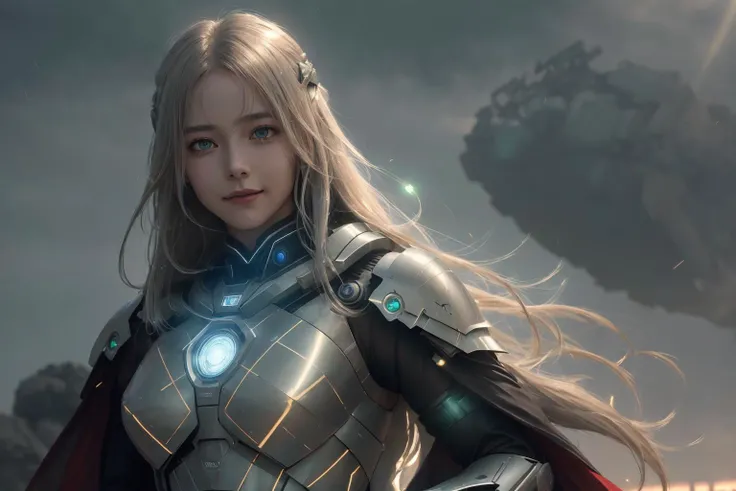 <lora:A-RandomSuper[mecha musume,mechanical parts,super robot joints,headgear,full armor]:0.75>, <lora:BlessedTech:0.55> ,<lora:reelmech1v2:0.35>,scifi, 1girl,(RAW photo, best quality), (realistic, 4k), high quality,finely detail,fantacy future,realistic,mature,photorealistic,detailed eyes, scifi headwear, (highly detailed face), cinematic lighting,scifi cloth,(beautiful face),boot, landscape,light rays ,<lora:koreanDollLikeness:0.2>, mechanical flying parts,dark red and white and green theme, <lora:K-AIgirl-face2:0.0.2> <hypernet:sxzBloom_sxzBloom:0.4>, LED armored skirt,LED multi layer suit,light arrow, scifi texture, rune in the suit,long hair,smiling,golden hair,eyes on viewer,high detailed suit,hair light,bad weather, wet body,longeyelashes