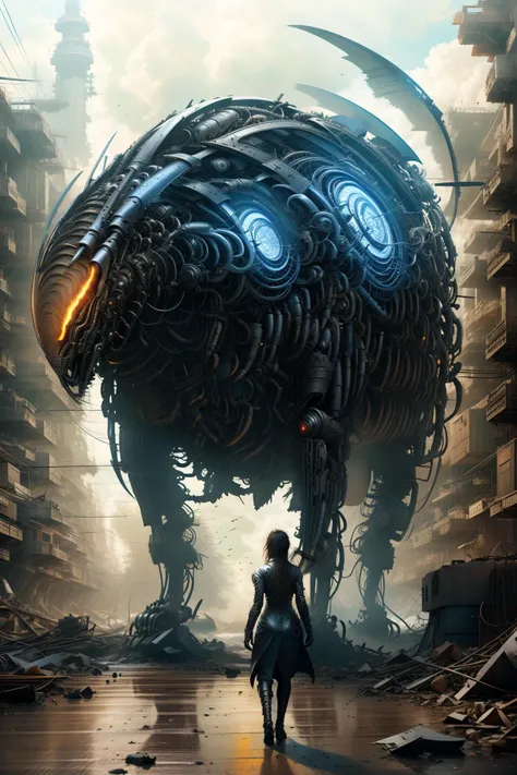 <lora:Reelmech_v1_2_RW_ply:0.8> reelmech, Reel_mech_TL_test3, 1girl, mecha, glowing eyes, short hair, torn tight in a destroyed city, smoke and fire, glowing power aura, dynamic pose, dynamic view (detailed face features),, full-body, rim lighting, (8K, best quality:1.2, masterpiece:1.2), (realistic:1.4), ultra-detailed