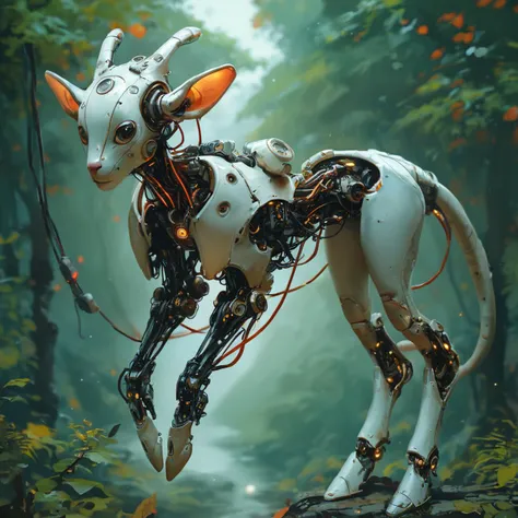 score_9,score_8_up, <lora:Reelmech_pony_ed_v1_3:1> a female, mechanical parts, reelmech, (full-body view ), science fiction, realistic, android, cable, in forest,
