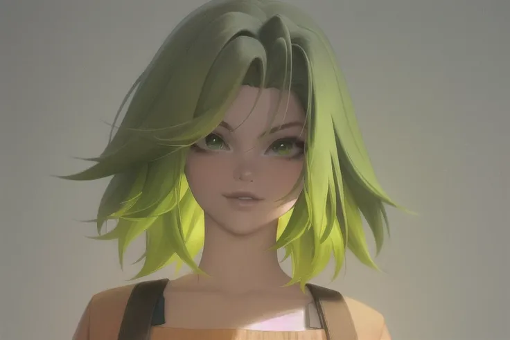 girl, green hair, orange shirt, NFW