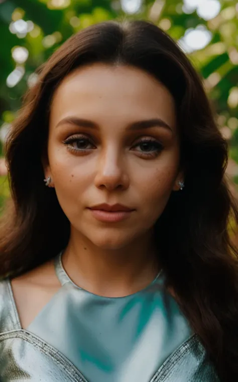 face closeup of vecstr wearing an elegant silver outfit, jungle at sunrise, <lyco:VeCstr_v2_locon_64_64:1.0>