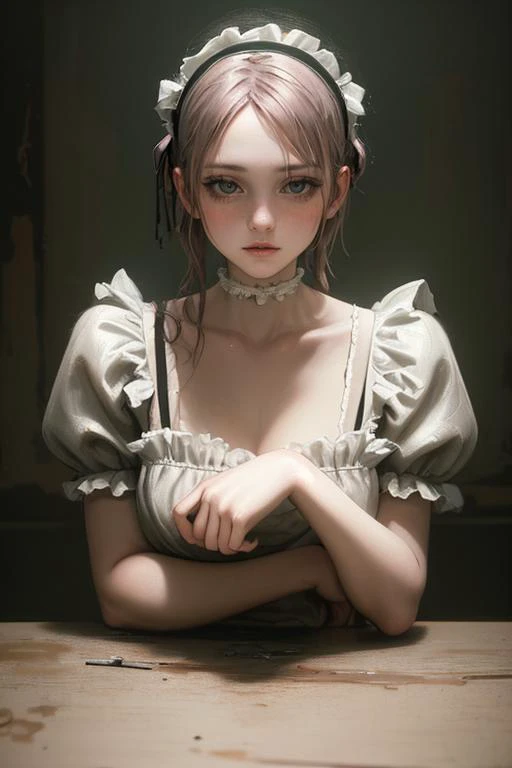 maid woman, by Michelangelo, detailed, soft lighting, oil painting, smooth, sharp focus, (grunge aesthetic:1.3)