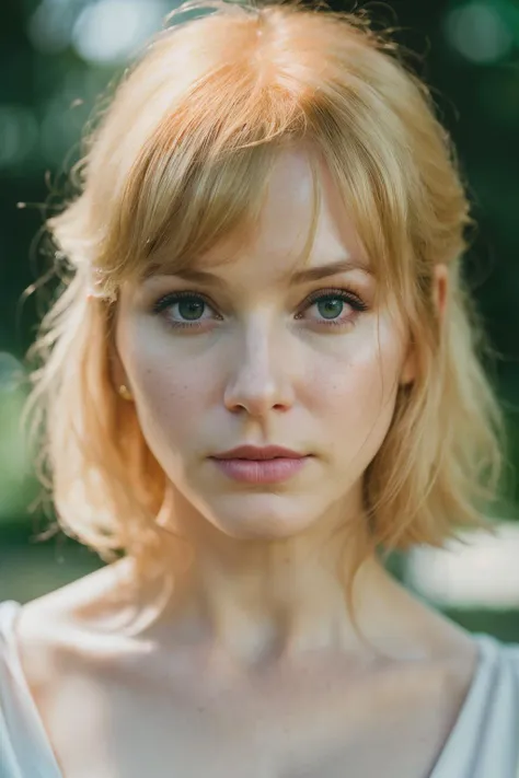 face shot of christinaHendricks2, (serious look), (blonde medium length hair), (hand on chin), Photorealistic, Hyperrealistic, Hyperdetailed, analog style, hip cocked, demure, detailed skin, matte skin, soft lighting, subsurface scattering, realistic, heavy shadow, masterpiece, best quality, ultra realistic, 8k, golden ratio, Intricate, High Detail, film photography, soft focus, detailed skin texture, (blush:0.5), (goosebumps:0.5), subsurface scattering