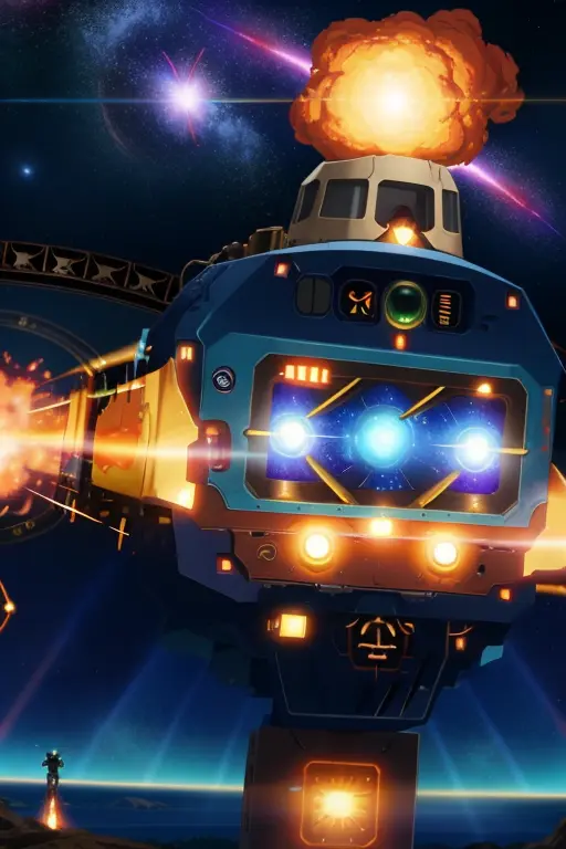 train, galaxy, AND glowing, Photon beam, glyph, A BIG FUCKING EXPLOSION, the end is nigh,