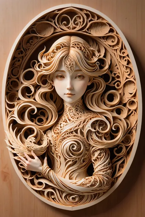 woodfigurez mural of a woman, in the style of aaron horkey, in the style of aphonse mucha  <lora:add-detail-xl:1>  <lora:woodfigurez:1> <lora:papercut:1> papercut, (masterpiece:1.2), best quality, (hyperdetailed, highest detailed:1.2), high resolution textures, <lora:EnvyBetterHiresFixXL01:1>