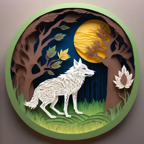 papercut, a wolf, spring, color, <lora:papercut:1>