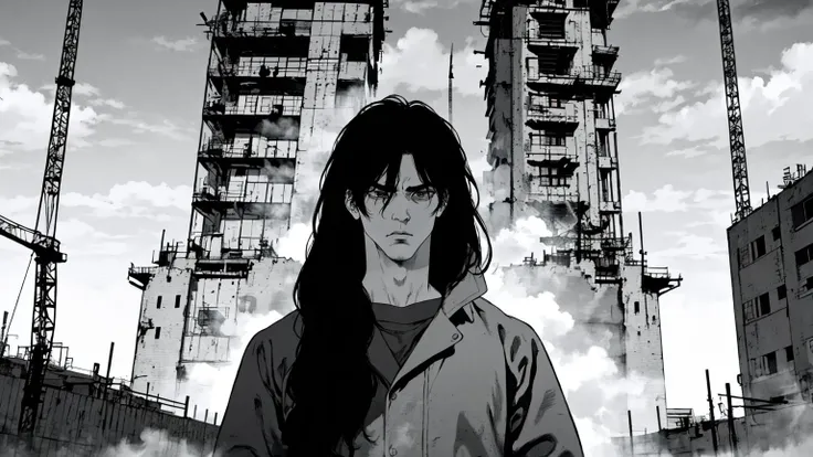 (best quality, masterpiece),
Tae-Soo Park, male focus, long black hair, smoking, construction set background,
greyscale monochrome, boichi manga style,
<lora:Boichi Manga Style Offset:1>