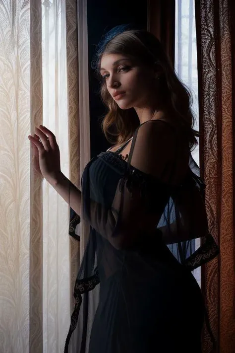 DEN_veron_steamgirl,
(standing behind white curtains with a bright backing,((silhouette):1.2),sexy,sheer fabric in front,behind sheer fabric,silhouette,standing behind sheer fabric,flowing sheer white curtains:1.2),
bokeh, f1.4, 40mm, photorealistic, raw, 8k, textured skin, skin pores, intricate details <lora:epi_noiseoffset2:1>, epiCRealism <lora:ClothingAdjuster3:-1>