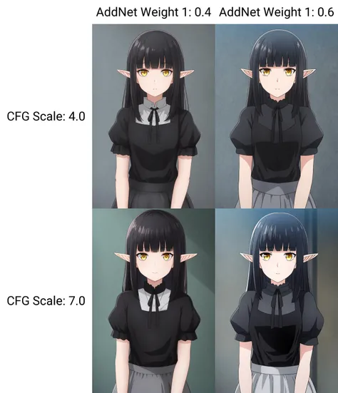 kuro, anime_art_style, 1girl, solo, long_hair, looking_at_viewer, bangs, skirt, shirt, black_hair, dress, ribbon, closed_mouth, yellow_eyes, upper_body, short_sleeves, pointy_ears, puffy_sleeves, blunt_bangs, puffy_short_sleeves, black_shirt, black_ribbon, neck_ribbon, elf, grey_skirt