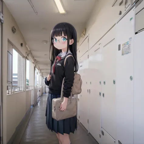 best quality, ultra-detailed, illustration,
rouka, hallway, door, ceiling light,
1girl, solo, glasses, black hair, long hair, blush, looking at viewer, standing, school uniform, school bag,
<lora:apartmenthallway_SD15_V1:1>