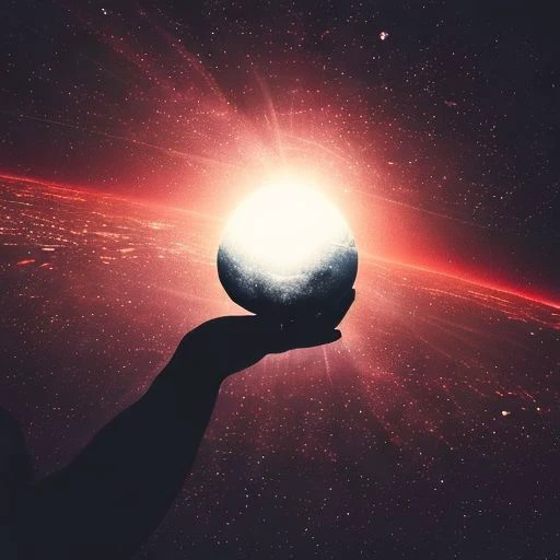 A men holding planet earth in space, close up, black sky, shadow, dark picture