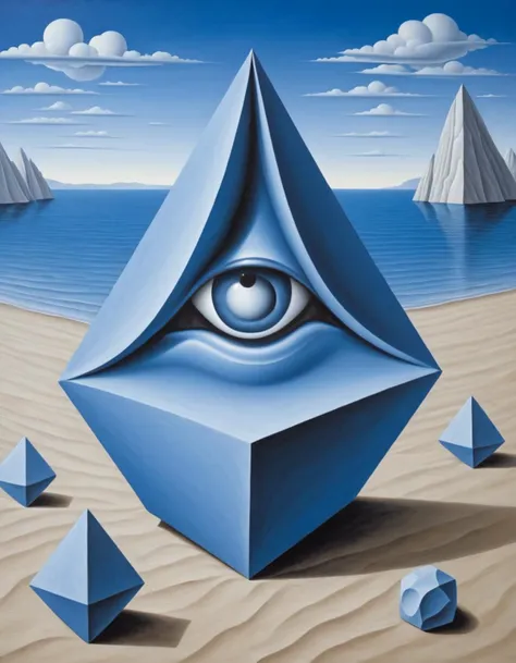Cubist artwork <lora:FF-Style-Rafal-Olbinski.LORA:1> in the style of rafal olbinski,rafal olbinski style, concept art, ("Koilos Roc":1.3) , very Acclaimed, lush beach, FOV 90 degrees, detailed, masterpiece, Romantic, 70s Art, Beautifully Lit, F/2.8, blue hue, hyperdetailed, lots of details, rafal olbinski, rafal olbinski art . Geometric shapes, abstract, innovative, revolutionary
