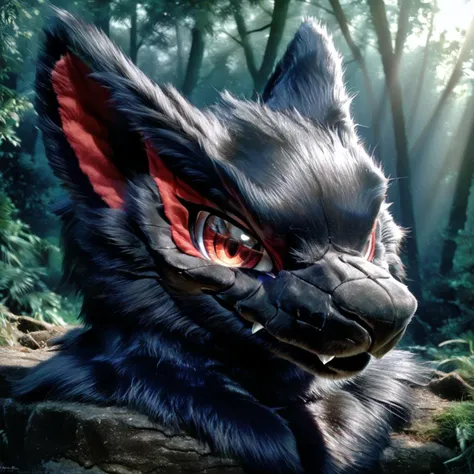 anthro, fursuit, animal fursuit, (fursuit head), dragon felid fursuit, dragon fursuit, leopard fursuit, (nargacuga), solo, black beak, black body, big eyes, cute eyes, sharp eyes,  red eyes, (outside, at liverside), beautiful eyes, (photorealistic, realism), sharp, ultra detailed, 8k, soft natural daylight, 8k , soft lighting, detailed, masterpiece,score_9, score_8_up, score_7_up, score_6_up, best quality <lora:Goshawk - FS Pony A2:1>