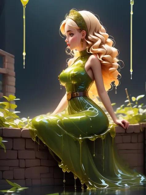 beautiful woman wearing a Army Brown (liquid dress),<lora:liquid_dress-1.0:1>, Reclining, 
8k, masterpiece, highly detailed, solo,
Beijing, China,
Close-Up, from side, [full body],
coy,
Long Hair,
Blonde hair,