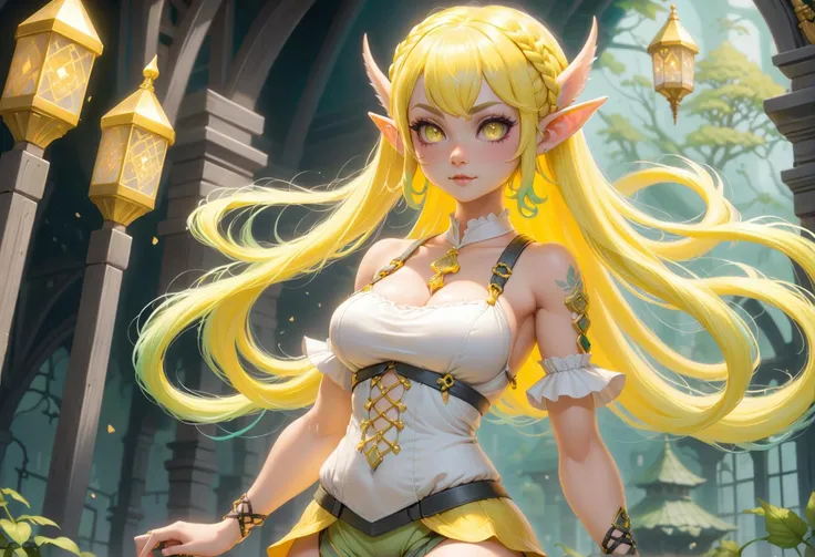 a beautiful woman alien villager, long bright color hair, sexy tribal outfit, intrigued by Flash Gordon, flirting, detailed face, detailed eyes, detailed lips, 1girl, concept art, intricate details, cinematic lighting, dramatic colors, vibrant, colorful, fantasy, science fiction, hyperrealistic, photorealistic, 8k, best quality, masterpiece (show her from head to toe, full body shown)
