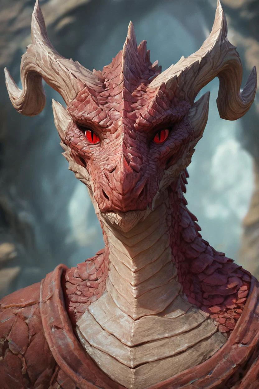 score_9, score_8_up, source_furry, rating_safe, Fantasy, Dragonkin, horns, slit pupils, scales, anthro <lora:RPGDragonkinXL:1>, Red eyes,, , centered, portrait, Cavern, photorealistic, impressionist painting, Morning, up close, detailed face, face focus, full body, solo, standing, looking at viewer, facing viewer,