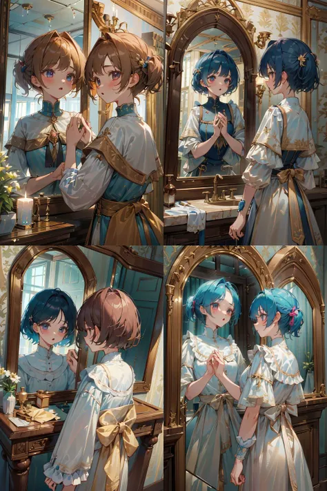 (masterpiece:1.3),(best quality:1.2),8k,absurdres,unity 8k wallpapper,(extremely detailed:1.3),highestres,
2girls,mirror,in_mirror,<lora:in_mirror-10:1> ,,