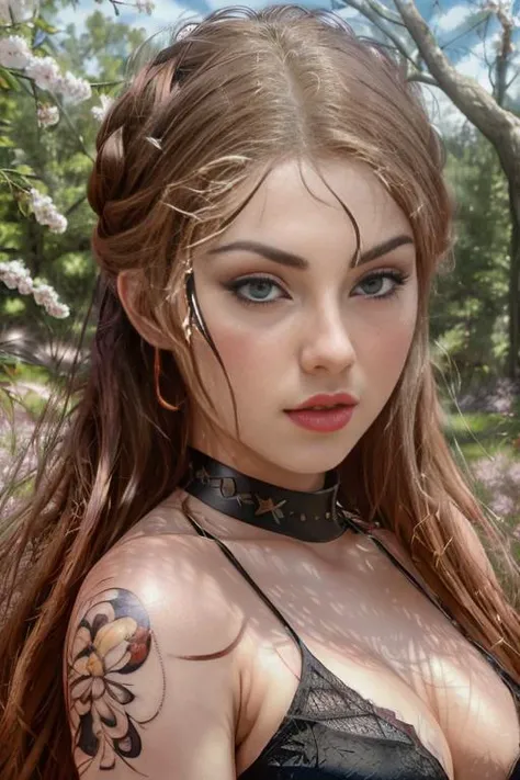 Hyperrealistic close up portrait of a stunning of <lora:fehgalvao:0.8> with a white braided ponytail, and red lips, wearing a tight all-black sleeveless dress amidst a breathtaking cherry blossom landscape. Canon R5, 200mm lens, sharp focus, and shot in RAW format. The photograph showcases an intricate, photorealistic, and highly detailed face in 8k HD quality. ((8k, RAW photo, highest quality, masterpiece), High detail RAW color photo professional photo, (realistic, photorealism:1. 5), (highest quality), (best shadow), (best illustration), ultra high resolution, highly detailed CG unified 8K wallpapers, physics-based rendering, cinematic lighting, photorealistic, photo, masterpiece, realistic, realism, photorealism, high contrast, photorealistic digital art trending on Artstation 8k HD high definition detailed realistic, detailed, skin texture, hyper detailed, realistic skin texture, armature, best quality, ultra high res, (photorealistic:1. 4), high resolution, detailed, raw photo, sharp, nikon d850 film stock photograph 4 kodak portra 400 camera f1. 6 lens rich colors hyper realistic lifelike texture dramatic lighting unreal engine trending on artstation cinestill 800)