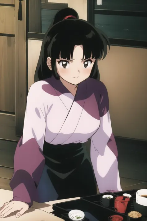 sango, 1girl, solo, smile, kimono
