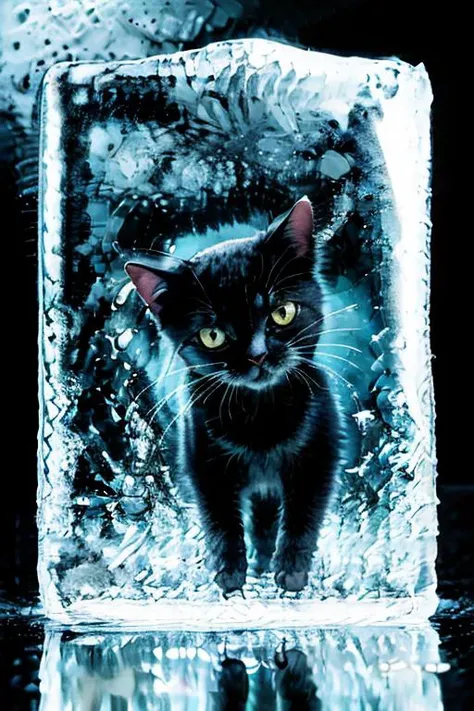 awarded photography of a small black kitty stuck in ice cube (ice cube:0.8),meow in panic, intricate detail, on table in bar, coctails, glass around masterpiece, ultrarealistic, realistic, looks like reali, ultradetialed, perfect quality, best quality, dramatic lights <lora:in_ice_cube:1> ,8k,absurdres,unity 8k wallpapper,(extremely detailed:1.3)