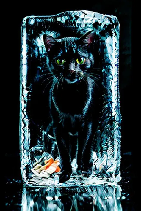awarded photography of a small black kitty stuck in ice cube,meow in panic, intricate detail, on table, masterpiece, ultrarealistic, realistic, looks like reali, ultradetialed, perfect quality, best quality, dramatic lights <lora:in_ice_cube:1> ,8k,absurdres,unity 8k wallpapper,(extremely detailed:1.3)