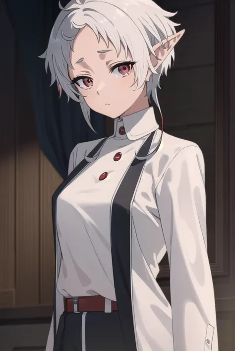 sylphy, <lyco:sylphys2-lyco-nochekaiser:1>, 
sylphy, short hair, ahoge, white hair, pointy ears, (red eyes:1.5), elf,
BREAK long sleeves, boots, pants, uniform, shirt, (white shirt:1.5),
BREAK indoors, library,
BREAK looking at viewer, (cowboy shot:1.5), 
BREAK <lyco:GoodHands-beta2:1>, (masterpiece:1.2), best quality, high resolution, unity 8k wallpaper, (illustration:0.8), (beautiful detailed eyes:1.6), extremely detailed face, perfect lighting, extremely detailed CG, (perfect hands, perfect anatomy),