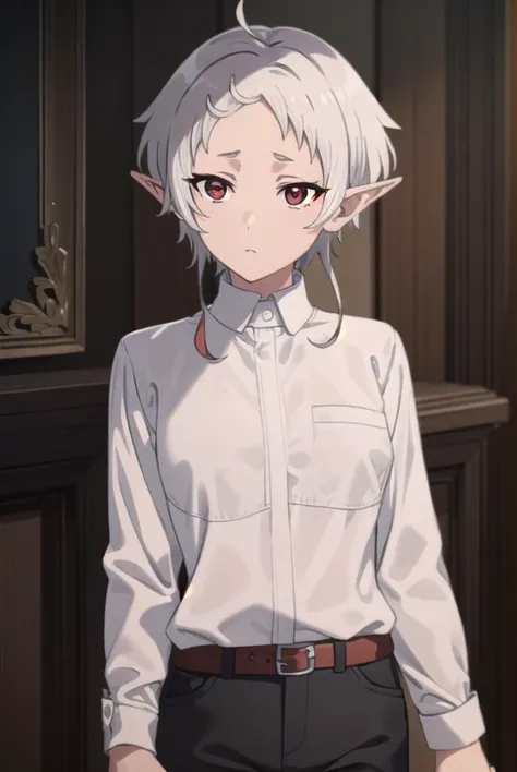 sylphy, <lyco:sylphys2-lyco-nochekaiser:1>, 
sylphy, short hair, ahoge, white hair, pointy ears, (red eyes:1.5), elf,
BREAK long sleeves, boots, pants, uniform, shirt, (white shirt:1.5),
BREAK indoors, library,
BREAK looking at viewer, (cowboy shot:1.5), 
BREAK <lyco:GoodHands-beta2:1>, (masterpiece:1.2), best quality, high resolution, unity 8k wallpaper, (illustration:0.8), (beautiful detailed eyes:1.6), extremely detailed face, perfect lighting, extremely detailed CG, (perfect hands, perfect anatomy),