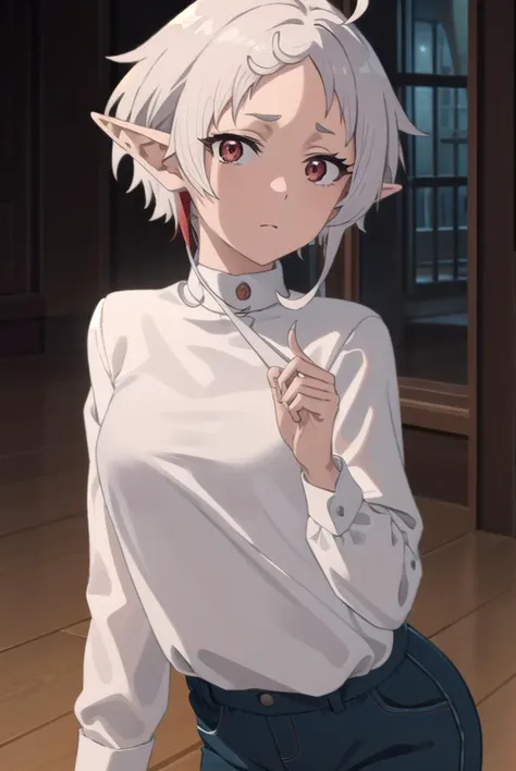 sylphy, <lyco:sylphys2-lyco-nochekaiser:1>, 
sylphy, short hair, ahoge, white hair, pointy ears, (red eyes:1.5), elf,
BREAK long sleeves, boots, pants, uniform, shirt, (white shirt:1.5),
BREAK indoors, library,
BREAK looking at viewer, (cowboy shot:1.5), 
BREAK <lyco:GoodHands-beta2:1>, (masterpiece:1.2), best quality, high resolution, unity 8k wallpaper, (illustration:0.8), (beautiful detailed eyes:1.6), extremely detailed face, perfect lighting, extremely detailed CG, (perfect hands, perfect anatomy),