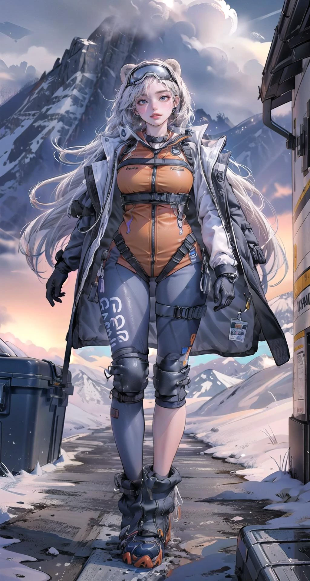 realistic1.49,photorealistic:1.49,film grain:0.4,(masterpiece),(intricate details),1girl,mature female,pale skin,large breasts:1.49,curious face
BREAK
<lora:ArknightsAurora:0.9>,PolarCatcher, SkiingSuit,thick thighs:1.3, plump:1.1,
BREAK
day,sun,rainbow,((cumulonimbus)),((walking on the anywhere)),
((full body)),from below:1.3,depth of field,looking at viewer
