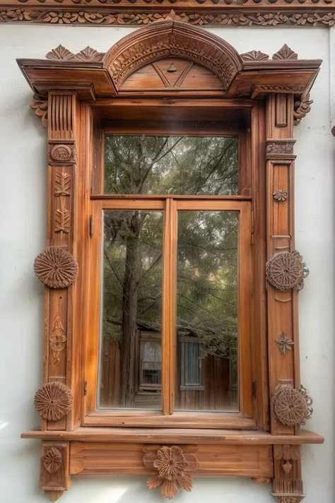 photo of a, window, masterpiece, building, flower, , lacing, , , shutters, gorgeous, woodwork, carpentry, reflection,  <lora:nalichniki:0.8>, 8k uhd, dslr, soft lighting, high quality, film grain, Fujifilm XT3