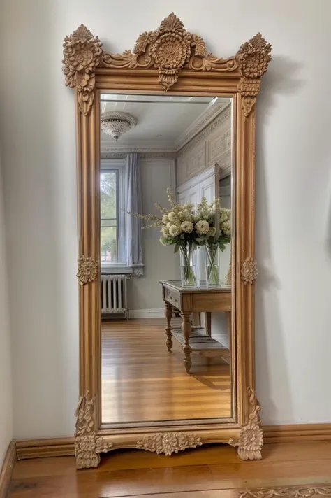 photo of a (mirror:1.2), window, masterpiece, beautiful, carpentry, glass reflection,  flower, frame, room, (building:0.9) <lora:nalichniki:0.85>, shadow, intricate, 8k uhd, dslr, soft lighting, high quality, film grain, Fujifilm XT3