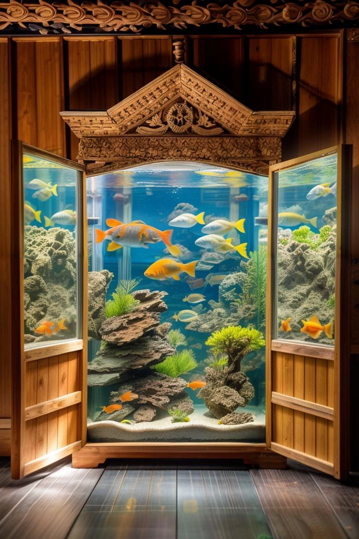 photo of a (aquarium:1.2), window, masterpiece, beautiful, carpentry, , frame, room, (building:0.9) <lora:nalichniki:0.85>, shadow, intricate, 8k uhd, dslr, soft lighting, high quality, film grain, Fujifilm XT3