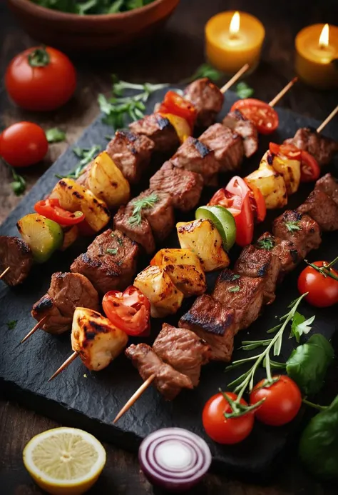 food photography, shish kebab