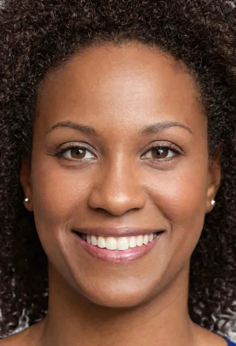 Create an ultra-realistic and detailed portrait photo of a smiling 35-year-old afro american woman