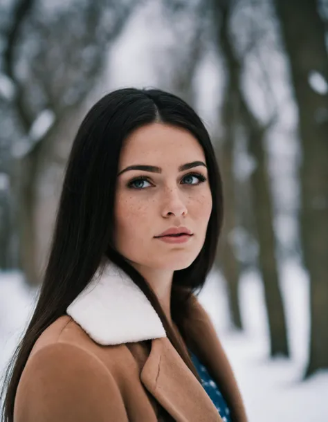 cinematic photo (art by Mathias Goeritz:0.9) , photograph, Lush croatian Girlfriend, Tax collector, Rich Natural black hair, Winter, tilt shift, Horror, specular lighting, film grain, Samsung Galaxy, F/5, (cinematic still:1.2), freckles . 35mm photograph, film, bokeh, professional, 4k, highly detailed
