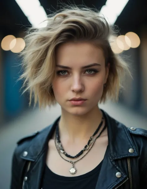 cinematic photo beautiful modern punk rock woman portrait by Edgar Maxence and Gustave Doré . 35mm photograph, film, bokeh, professional, 4k, highly detailed