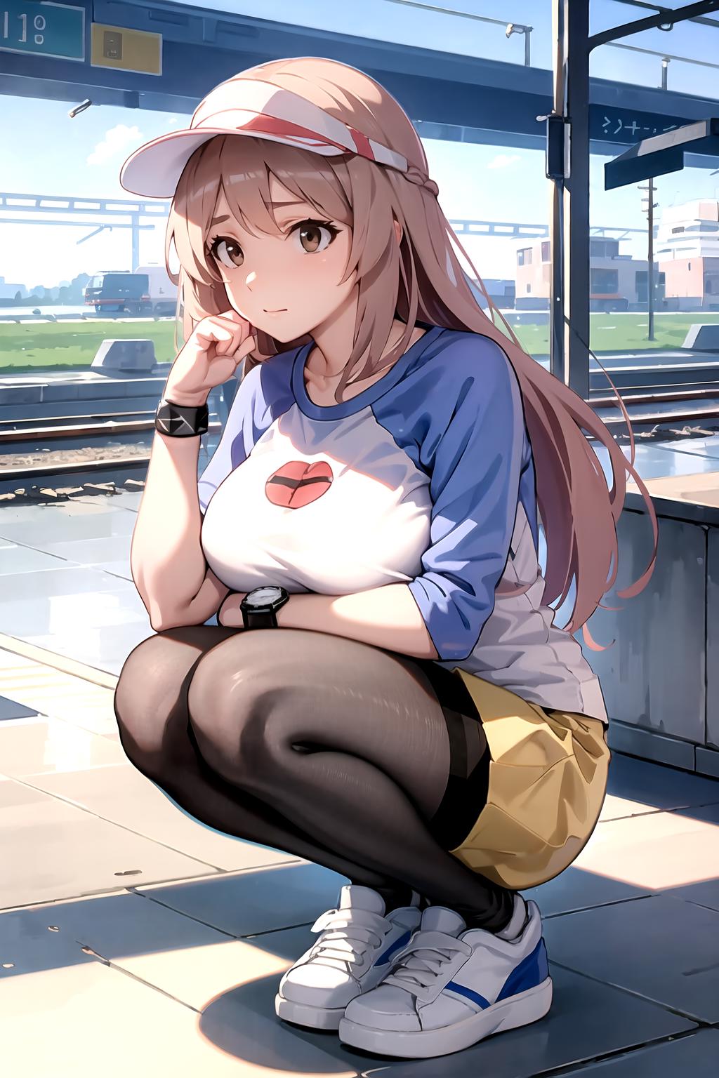 Anime girl sitting on the floor in front of a window - SeaArt AI
