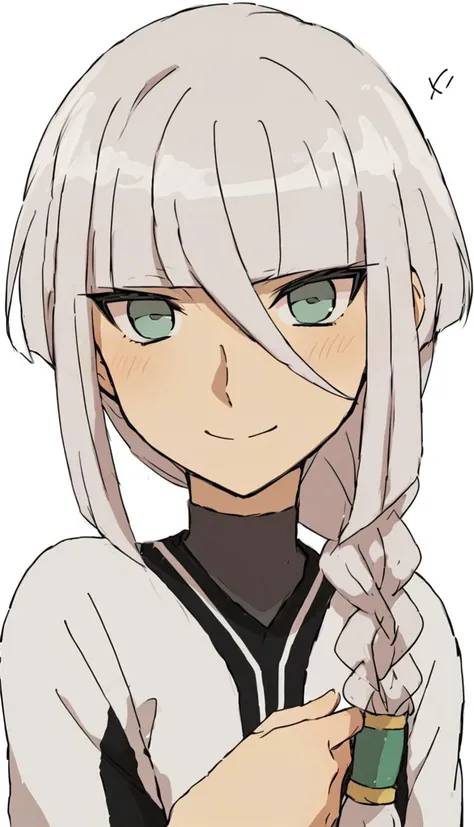 score_9, score_8_up, score_7_up, score_6_up, score_5_up, score_4_up, BREAK source_anime, white background, 1boy, yuri averin, white hair, single braid, long hair, no pupils, crossed arms, pose, leaning forward, smile, <lora:Yuri_Averin:1>