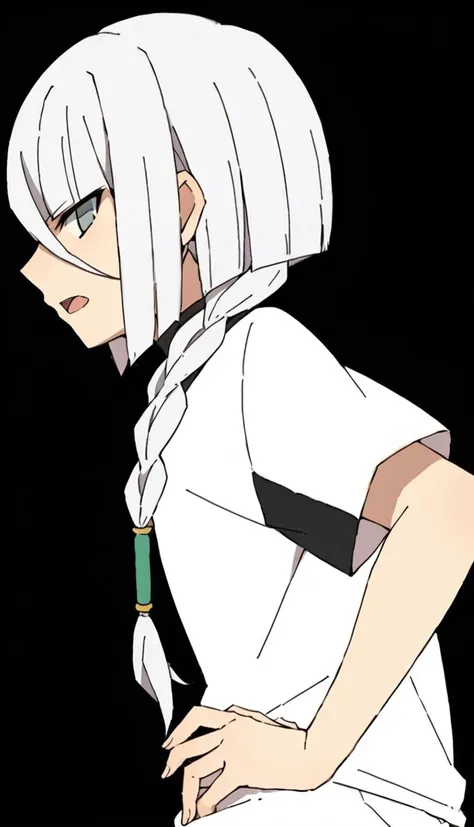 score_9, score_8_up, score_7_up, score_6_up, score_5_up, score_4_up, BREAK source_anime, 1boy, solo, yuri averin, white hair, single braid, long hair, no pupils, from side, looking at viewer, open mouth, white shorts, hand on own hip, <lora:Yuri_Averin:0.8>