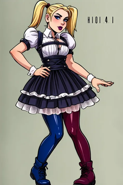 <lora:harley:1> h4rl3y, 1girl, blonde hair, blue eyes,makeup,skirt, lipstick, pantyhose, full body,, <lora:add_detail:1>, <lora:GoodHands-vanilla:1>,