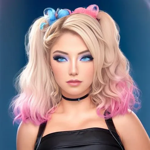 5 feet 1 inch,heart-shaped face ,symmetrical face,high cheekbones,small nose,full lips, and bright blue eyes,eyeshadow,eyeliner,blonde hair,long loose waves,<lora:Alexa:1>