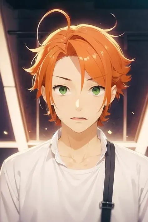 masterpiece, best quality, high quality, 1boy, solo, male focus, looking at viewer, upper body, <lora:kouichi_shindou:0.76>, kouichi_shindou, orange hair, green eyes, ahoge, , yukata