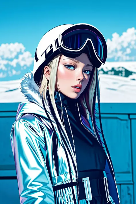 (medium shot:1.5) (slightly above:1.5) embedding:Campus\TrualityCampus_Melody is a beautiful girl with long platinum blonde hair wearing chr0m3sn0w,bluesnow suit, hood down, goggles on head, helmet, at a ski slope, Bright And Sunny Lighting, Dappled Sunlight Through Leaves Lighting,  16K, Accurate, Anatomically Correct, Award Winning, Best Quality, Highres, Masterpiece, Super Detail, Textured Skin, Hyperrealism Style, Photography Style, Photorealism Style, HyperMaximalist Style   <lora:Fashion\chr0m3sn0w:1.0>