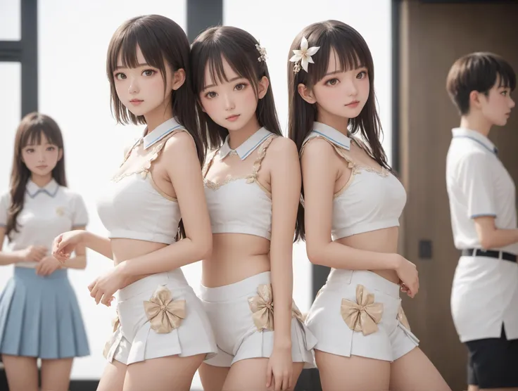 8k, RAW,natural skin,detailed skin,japanese girl,Standing in a row,2girls,front view,idol group,cowboy shot,best quality,masterpiece ,<lora:standing_in_a_row:0.8>