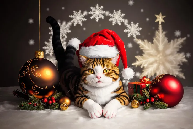 <lora:Xmas:0.7> Xmas decorations cat